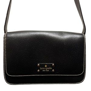 Kate Spade Classic Black Gold Leather Handbag Purse Pink Polka Dots Inner Detail